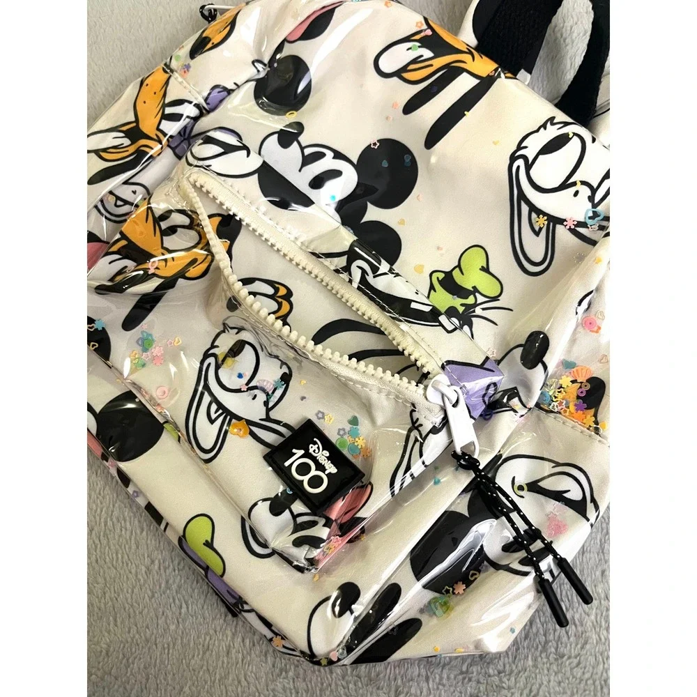 Zara Kids Disney 100 Mickey and Friends Sequin Confetti Backpack White Mini Bag